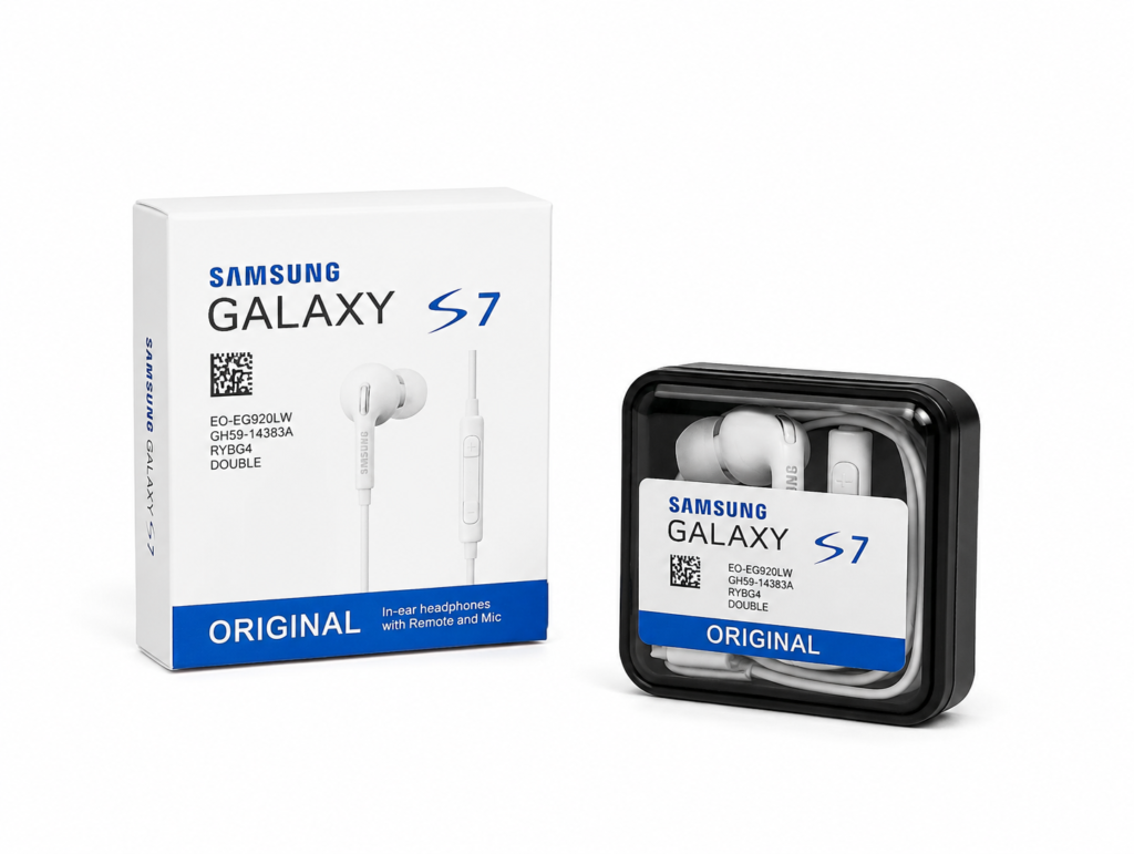 Original Samsung Galaxy S7 EO-EG920LW in-ear earphones with microphone and remote, white, with original packaging