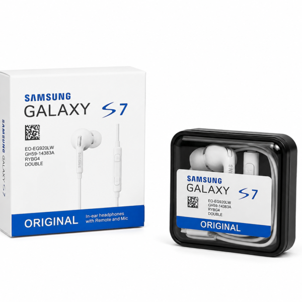 Original Samsung Galaxy S7 EO-EG920LW in-ear earphones with microphone and remote, white, with original packaging